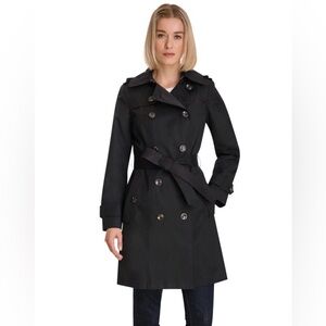 London Fog Double-Breasted Hooded Trench Coat Size PS